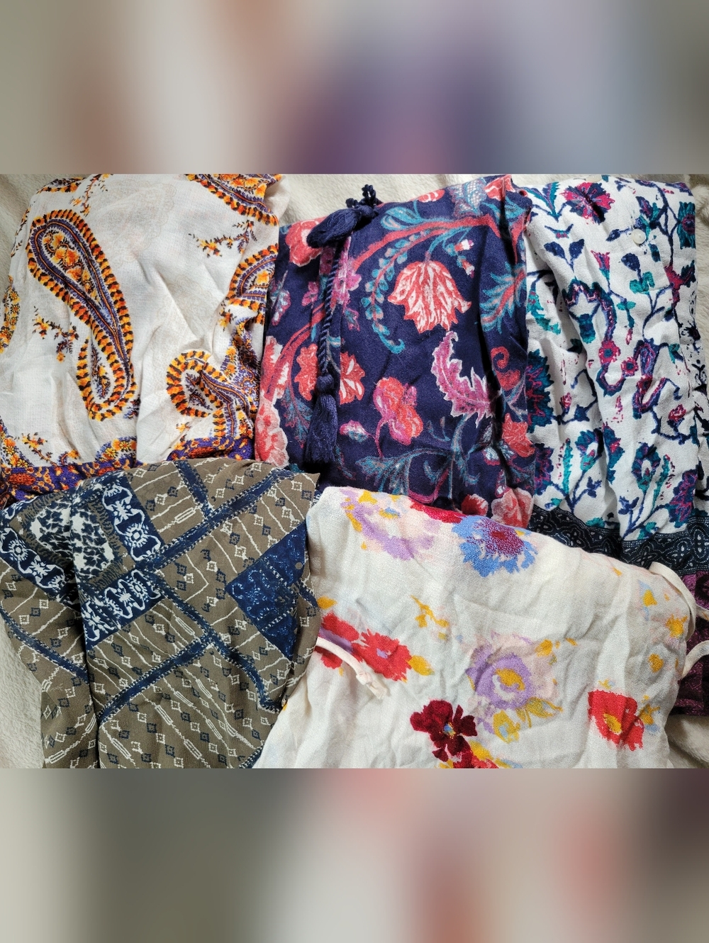 Lucky Brand | Bundle of 5 | Assorted Multicolor Boho Peasant Tops (SIZE S)